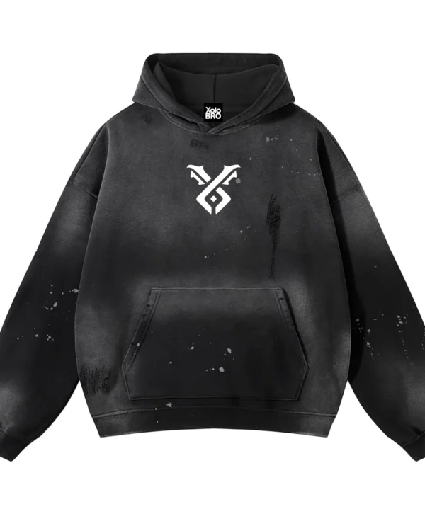 Washed Frayed Hoodie-black