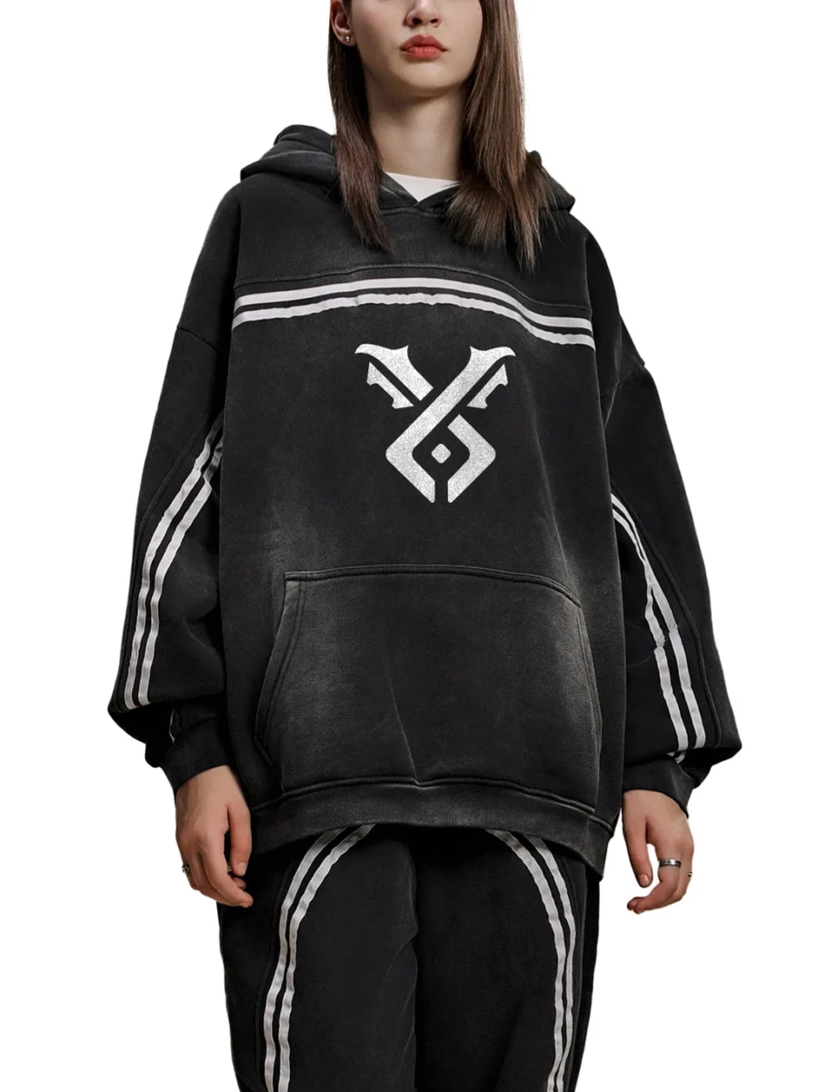 Sun Fade Contrast Tape Hoodie - black