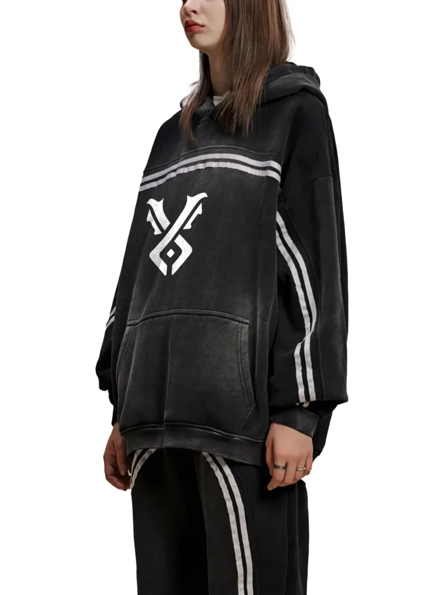 Sun Fade Contrast Tape Hoodie - black
